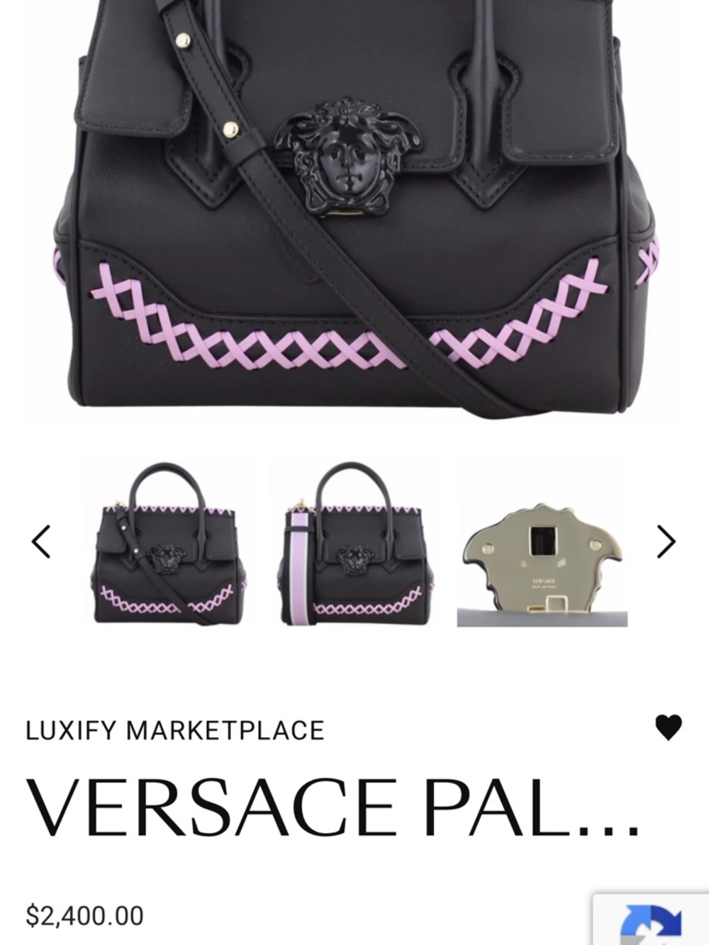 Versace Black Leather Satchel with Pink Lattice Trim